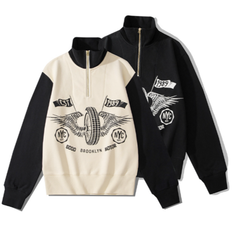 American retro zip-up logo sweatshirt V0429