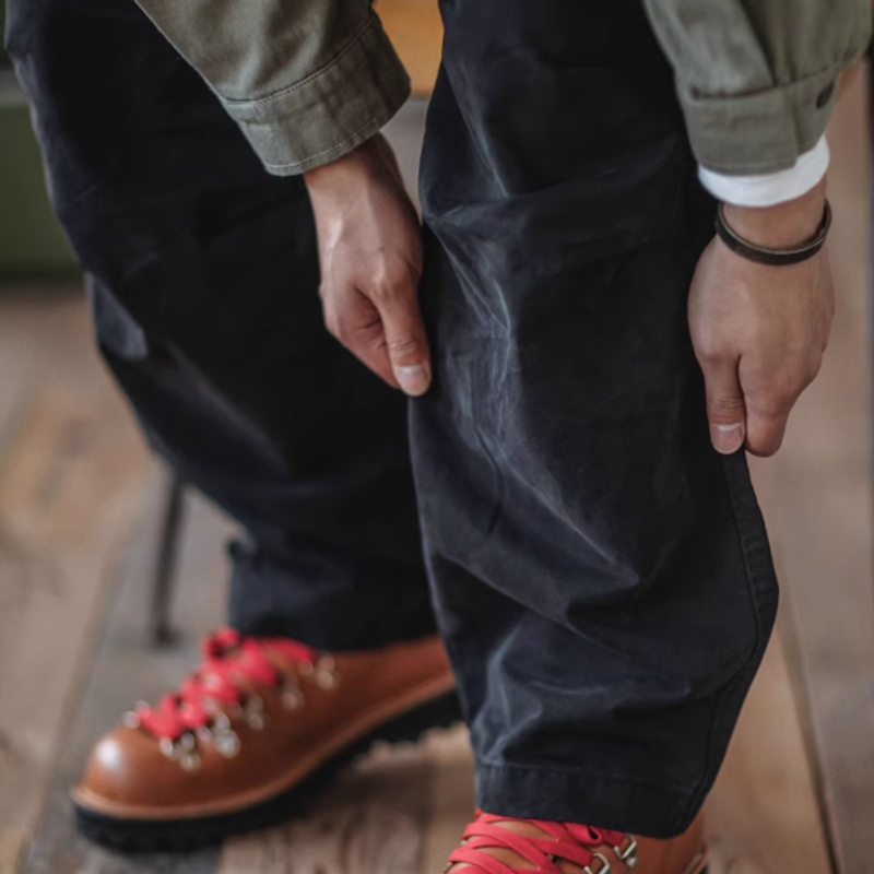 Multi-pocket washed wide pants V0520