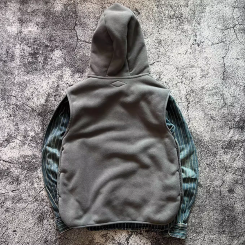 Side button fleece hooded vest V0467