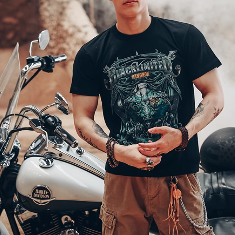 Metal dragon pattern print T-shirt V0040