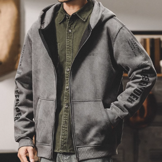 Zip-up sleeve print hoodie V0095