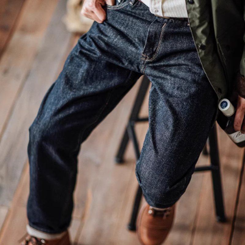 Washed indigo straight denim V0521