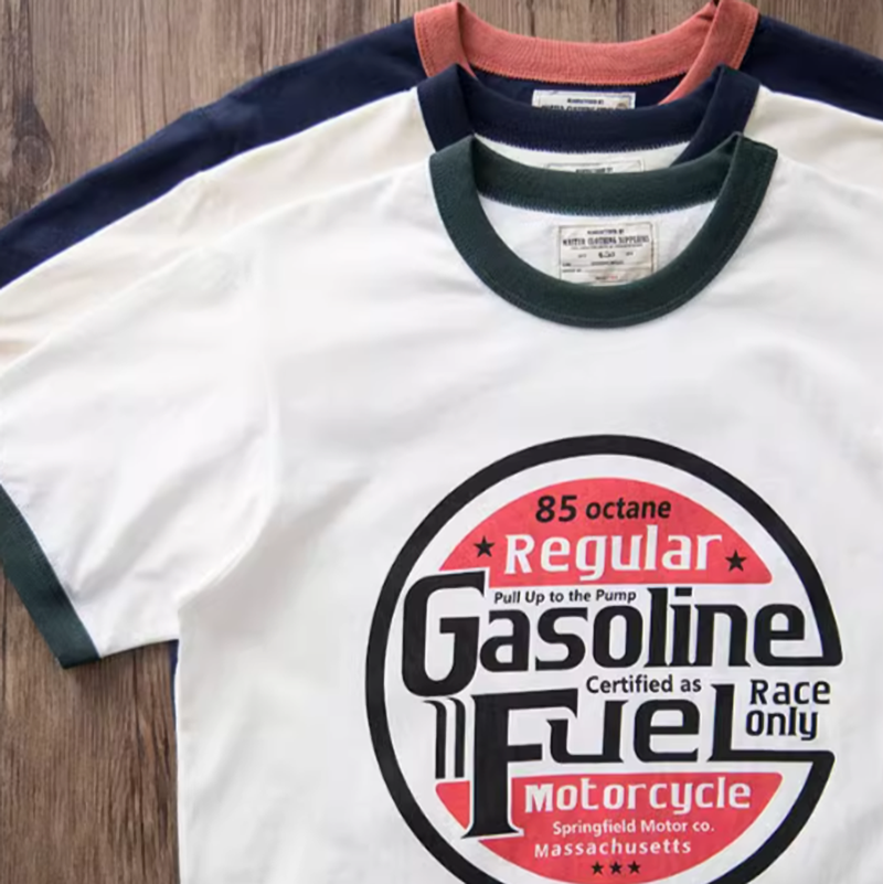 American retro round neck T-shirt V0489