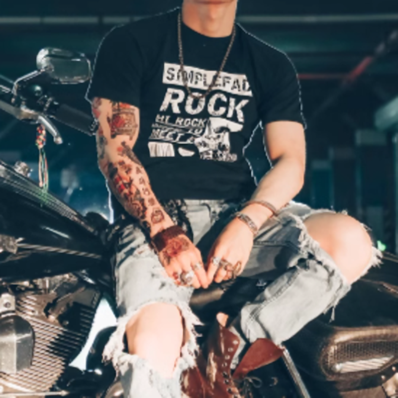 Rock Print Short T-Shirt V0002