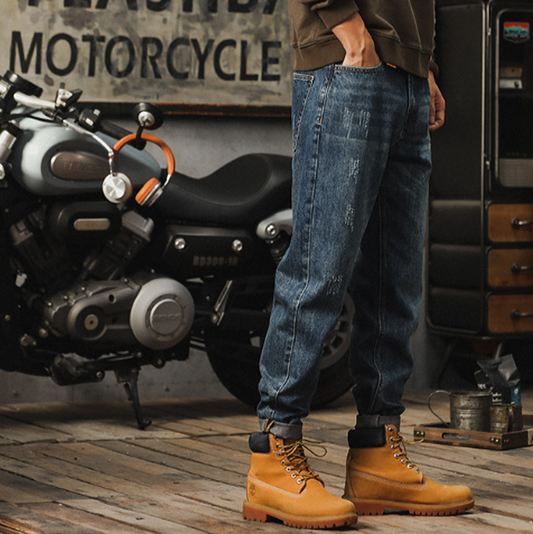 Retro Loose Distressed finish Jeans V0976
