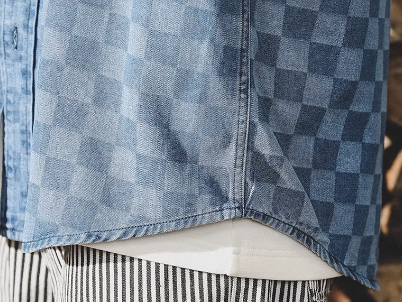 Checkered denim shirt V0049