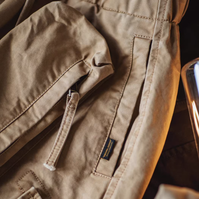 Multi-pocket washed wide pants V0520