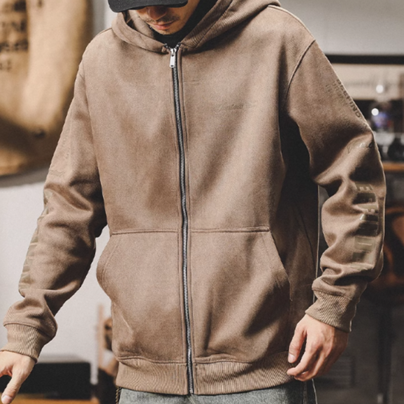 Zip-up sleeve print hoodie V0095