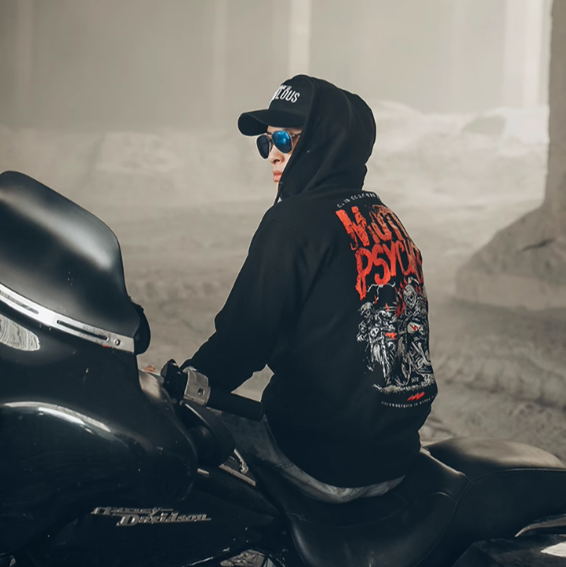 American punk biker zip-up hoodie V0062