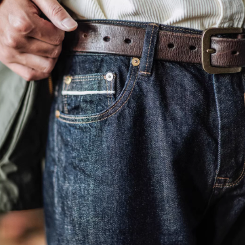 Washed indigo straight denim V0521
