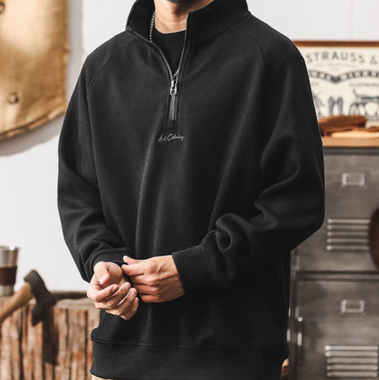 Zip-up loose striped sweatshirt V0223