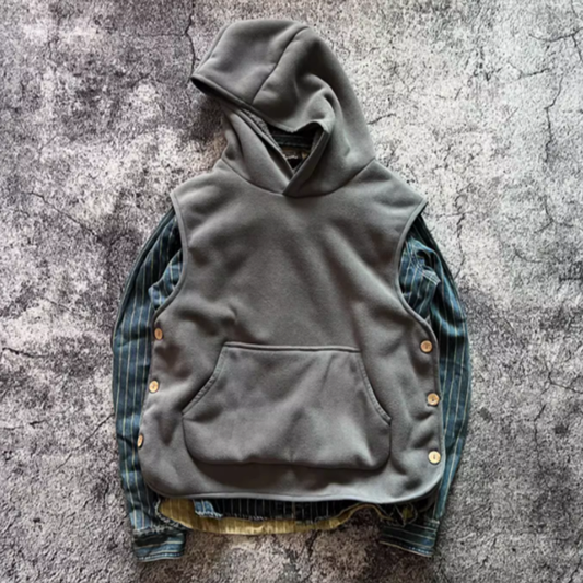 Side button fleece hooded vest V0467