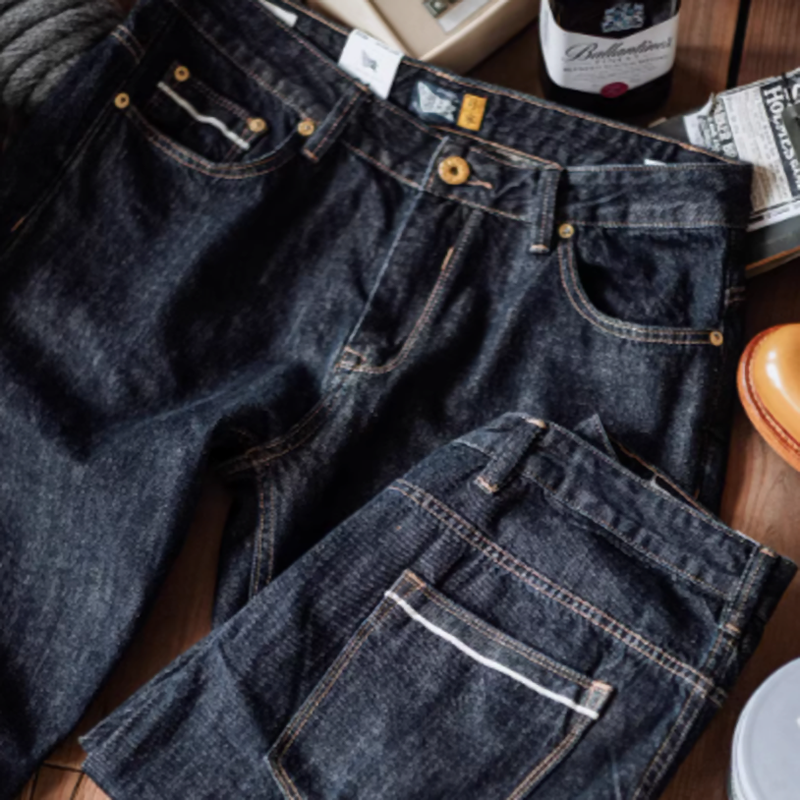 Washed indigo straight denim V0521