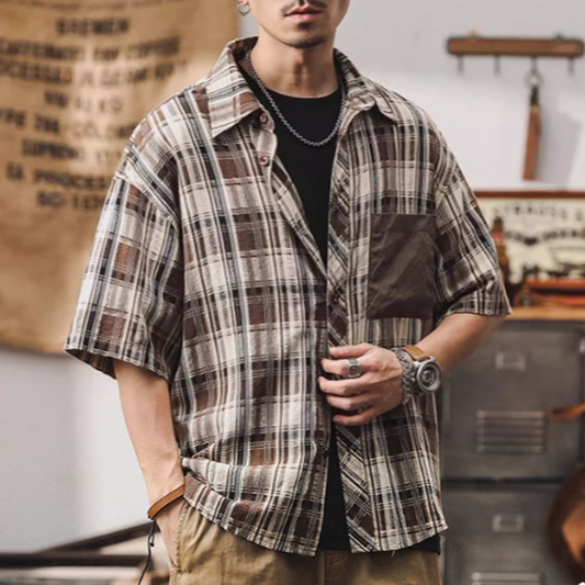 Hawaiian Vibes Retro Plaid Short Sleeve Shirt V0735