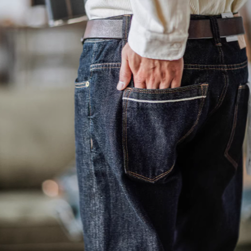 Washed indigo straight denim V0521
