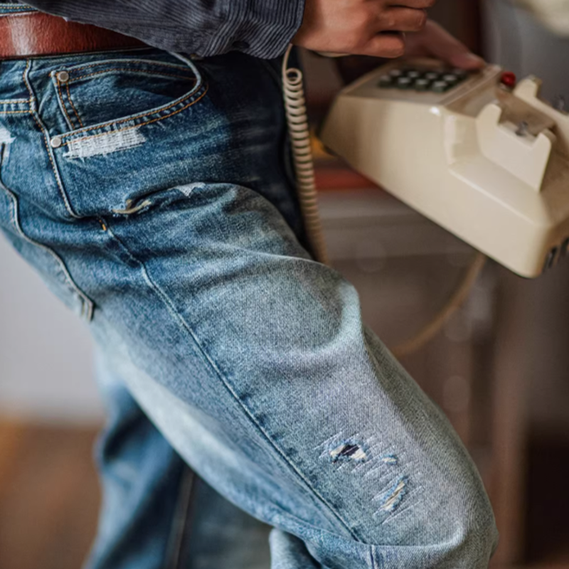 Washed distressed retro denim V0482