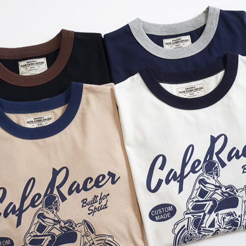 American retro bike logo T-shirt V0501