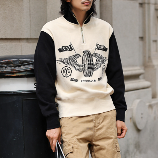 American retro zip-up logo sweatshirt V0429