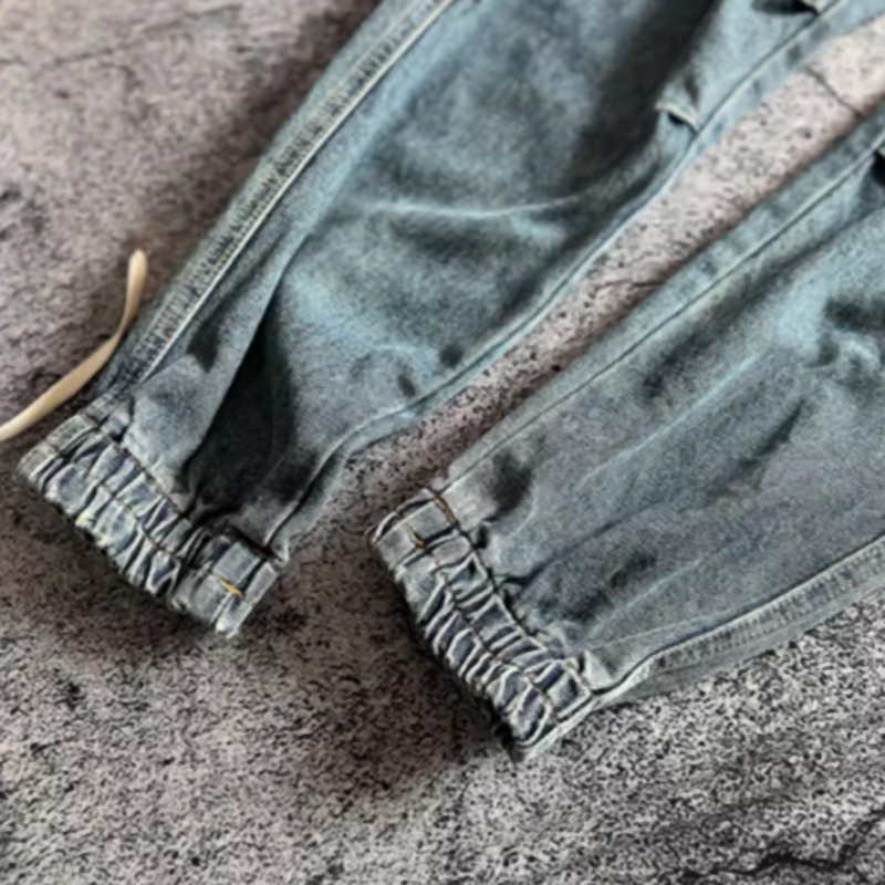 Stonewashed jogger denim pants V0523