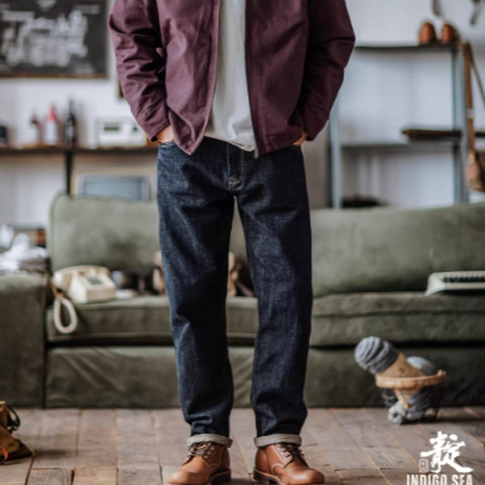 Washed indigo straight denim V0521