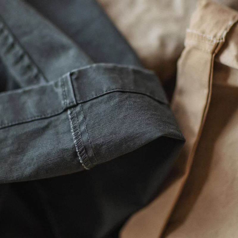Multi-pocket washed wide pants V0520
