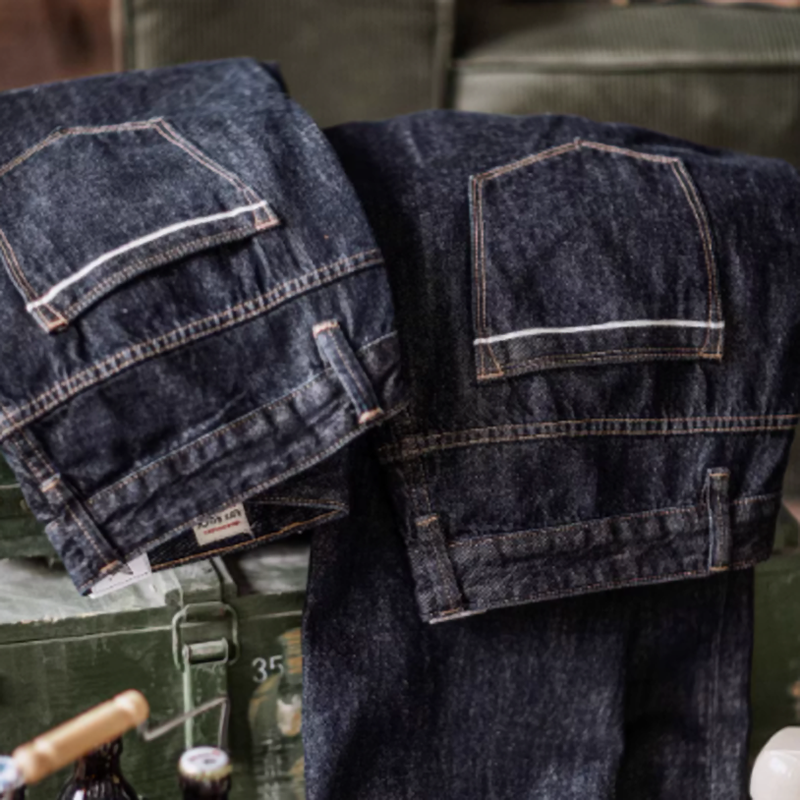 Washed indigo straight denim V0521