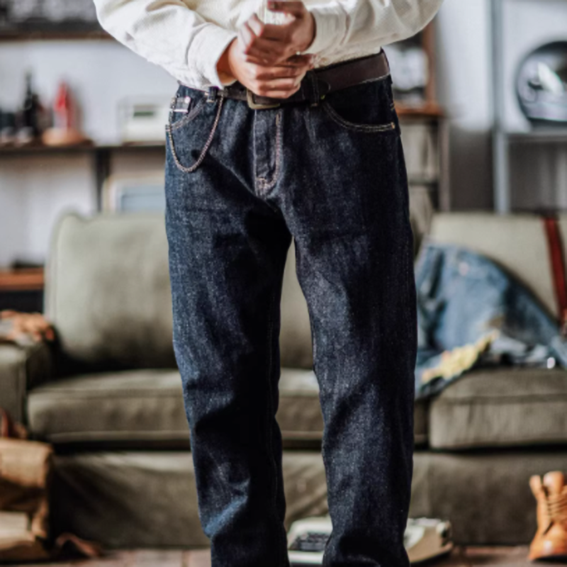 Washed indigo straight denim V0521