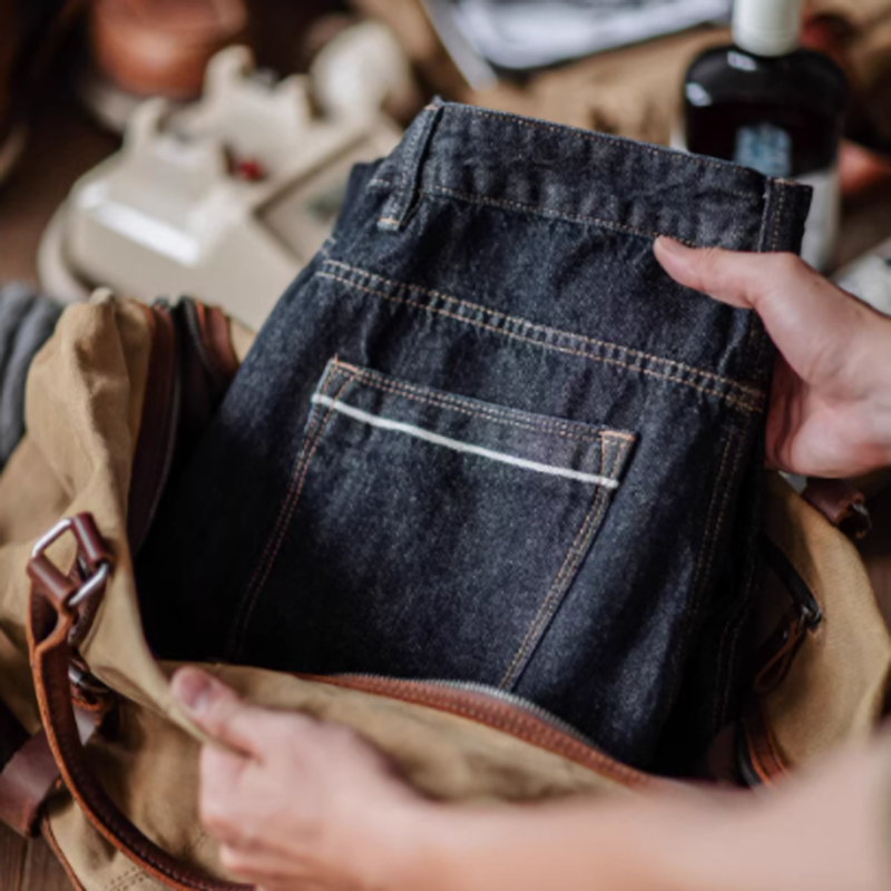 Washed indigo straight denim V0521