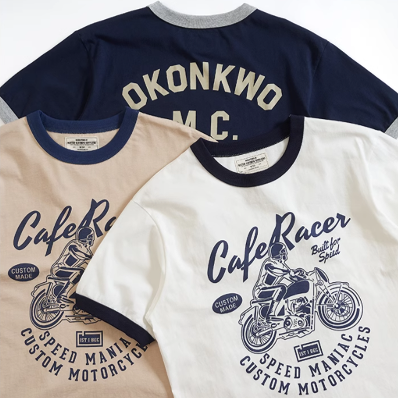 American retro bike logo T-shirt V0501