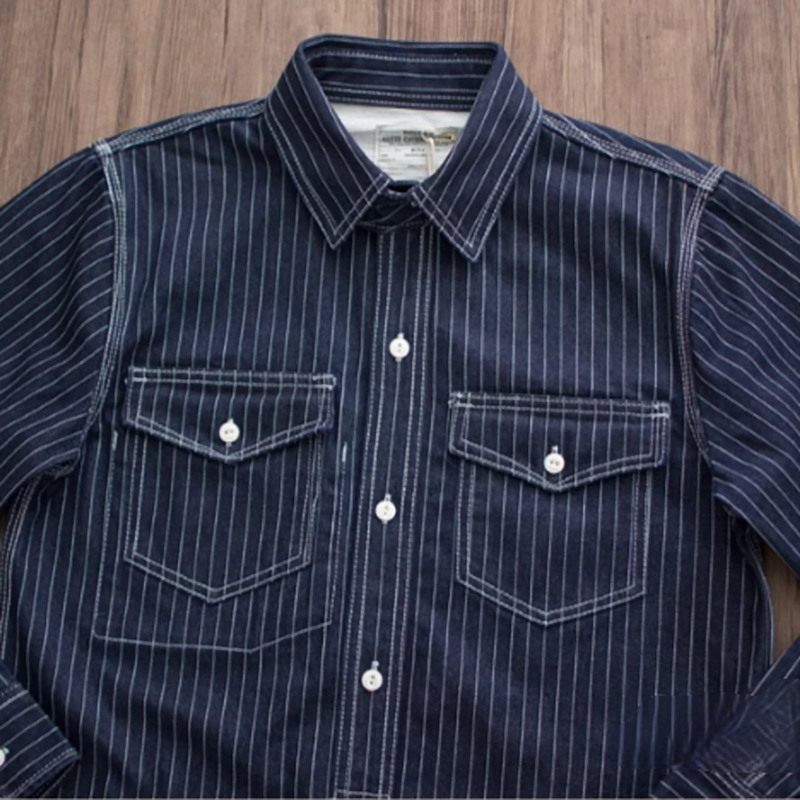Heavyweight vintage denim striped shirt V0162