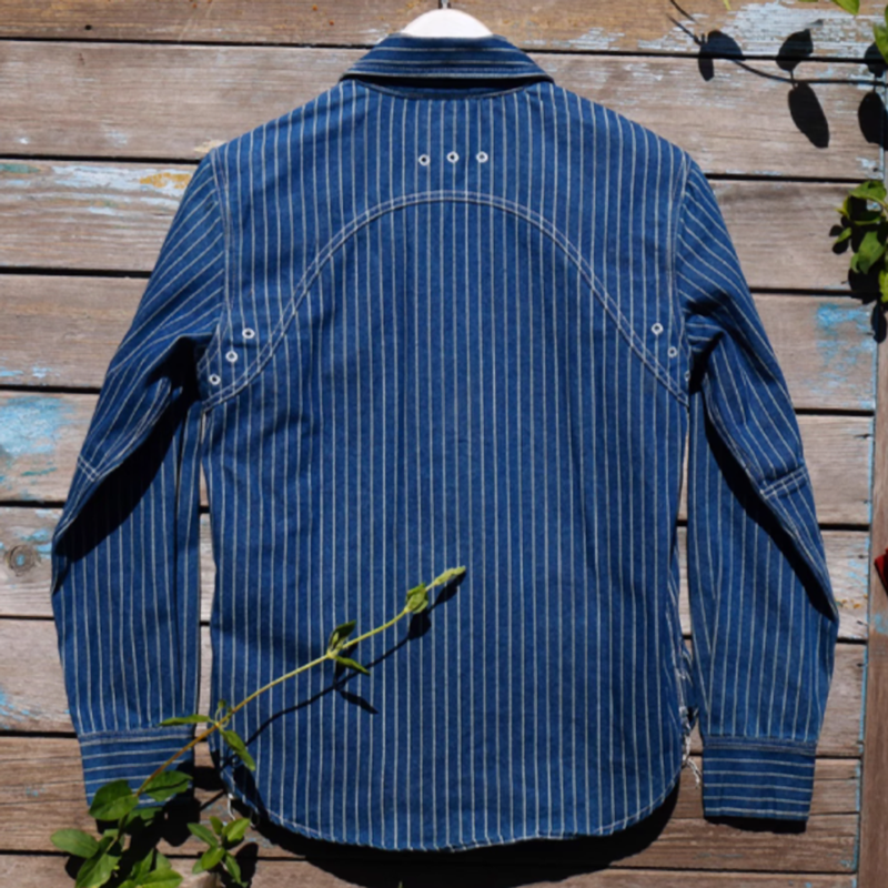 Washed striped denim work shirt V0672