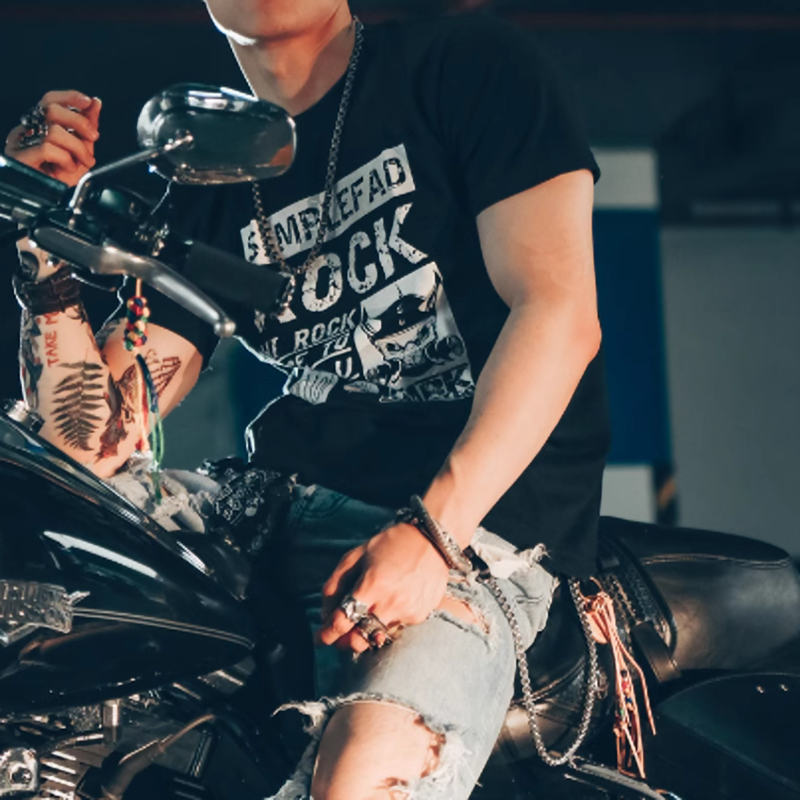 Rock Print Short T-Shirt V0002