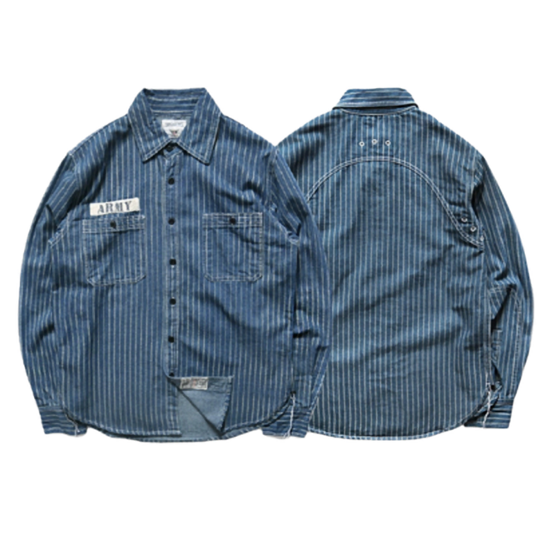 Washed striped denim work shirt V0672