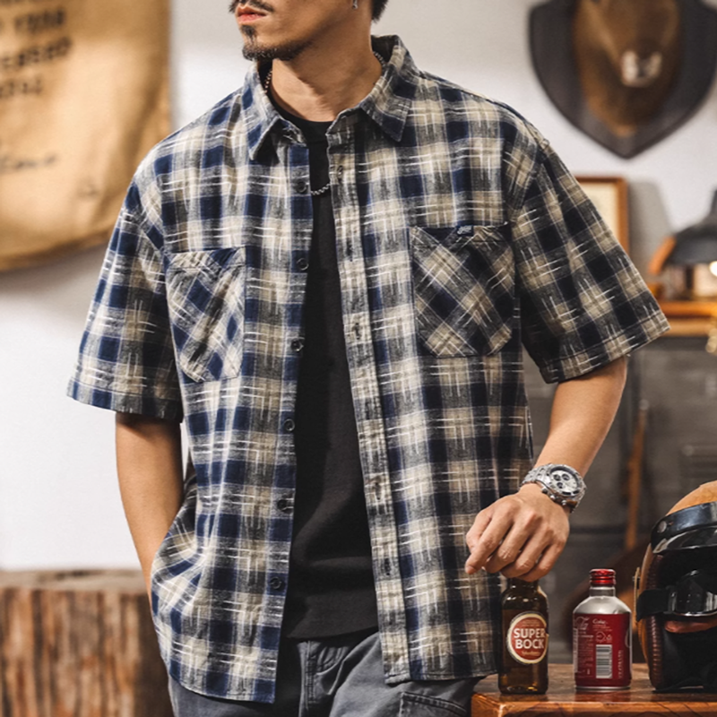 American retro plaid work shirt V0691