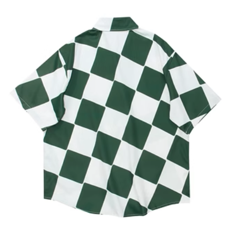 Retro Color Block Oversized Plaid Shirt V0554