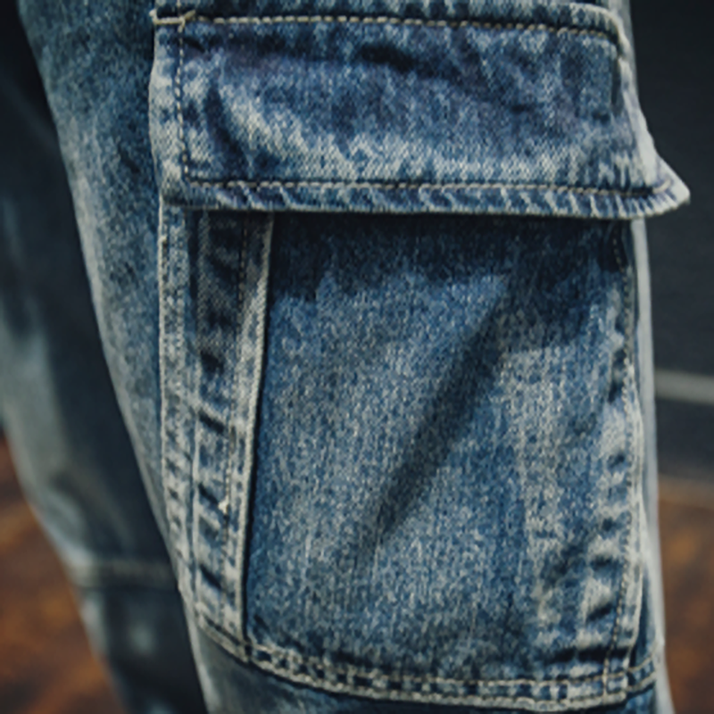 Retro Multi-Pocket Loose Jeans V0767