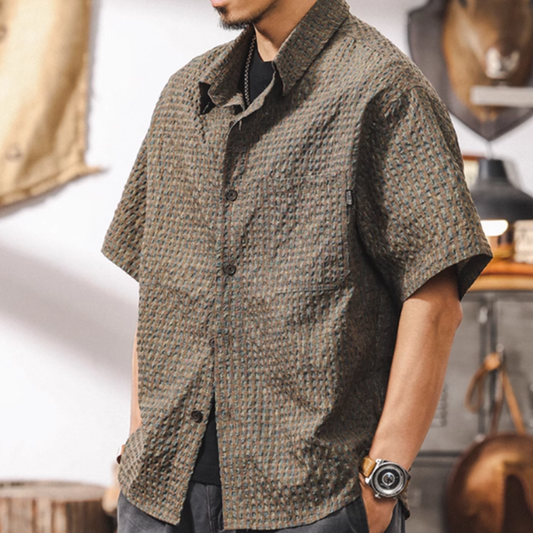 Retro Plaid Short-Sleeve Shirt V0690