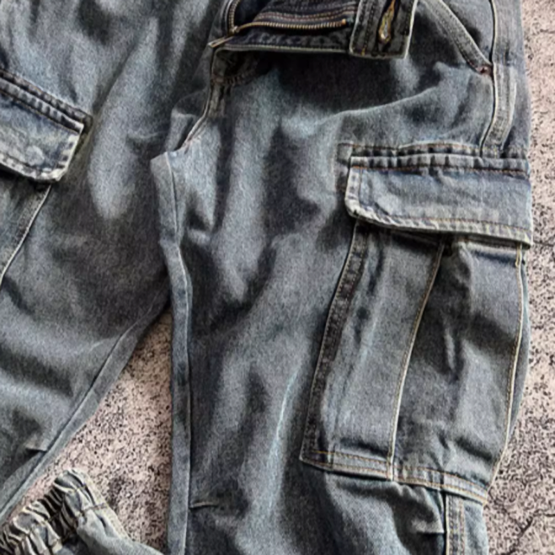 Stonewashed jogger denim pants V0523