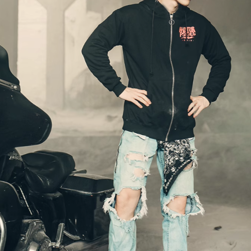 American punk biker zip-up hoodie V0062
