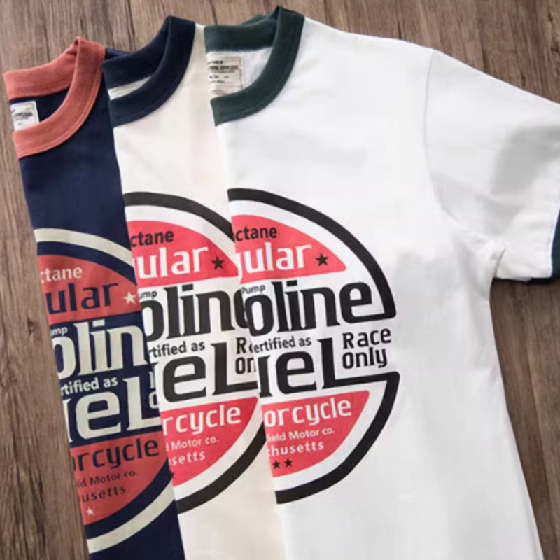 American retro round neck T-shirt V0489