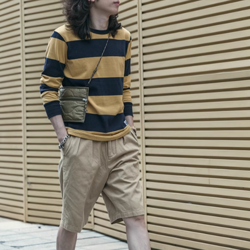 Heavyweight retro striped long T-shirt V0492