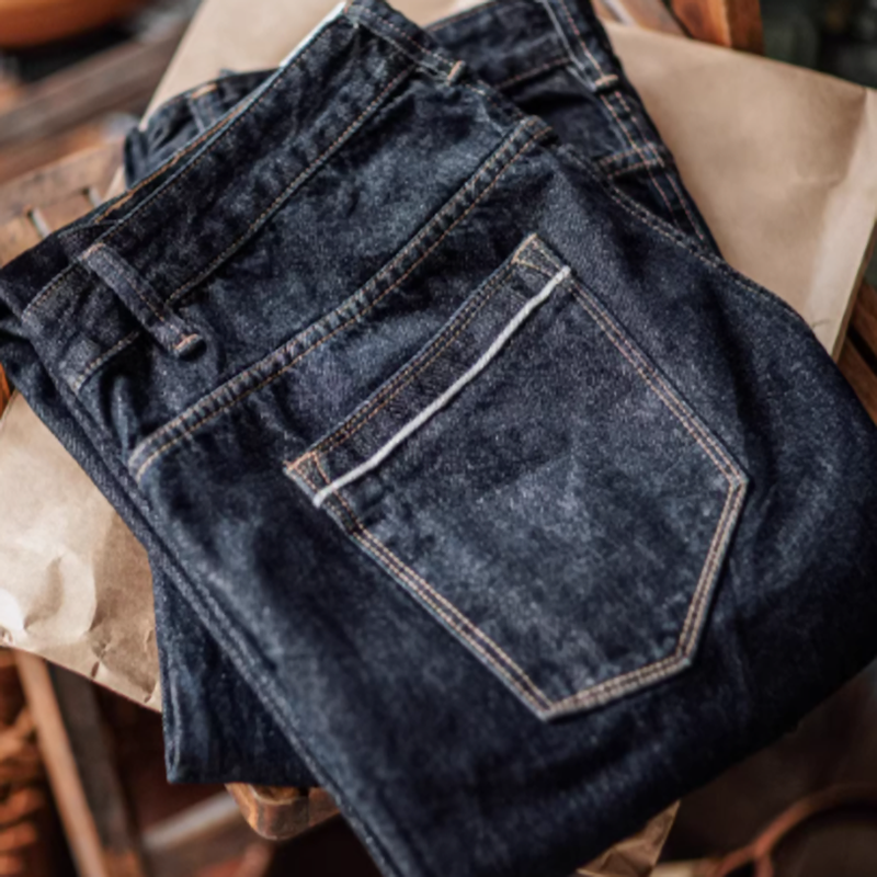 Washed indigo straight denim V0521