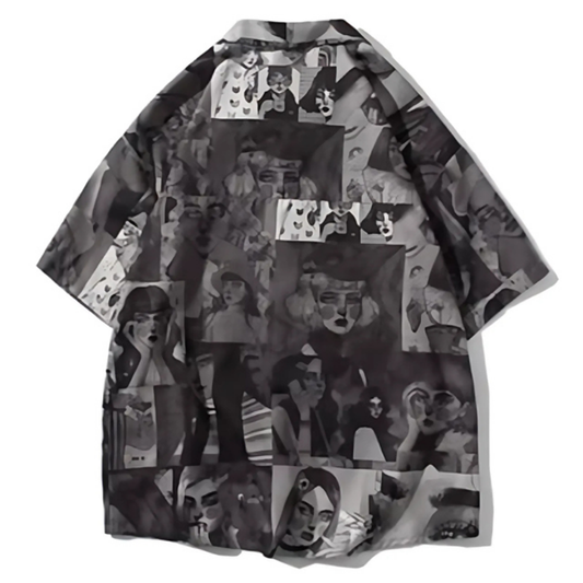 Cuban collar print short sleeve shirt V0546