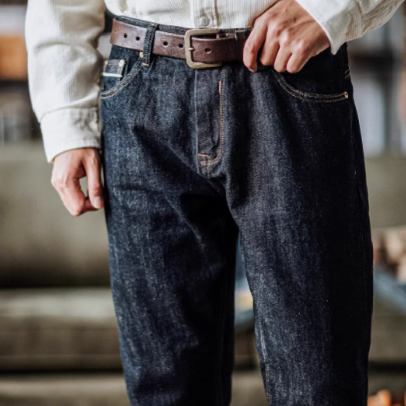 Washed indigo straight denim V0521