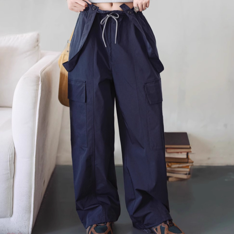 Retro Drawstring Casual Trousers with Pockets V0638