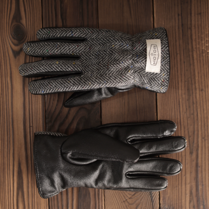 Wool & Leather Touchscreen Biker Gloves V0799