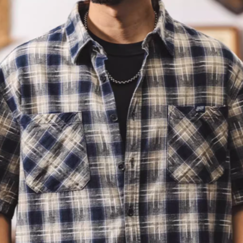 American retro plaid work shirt V0691