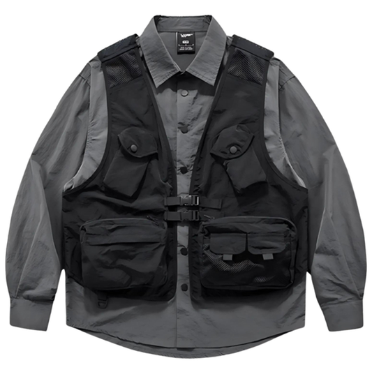 Fake Layered Multi-Pocket Shirt V0212