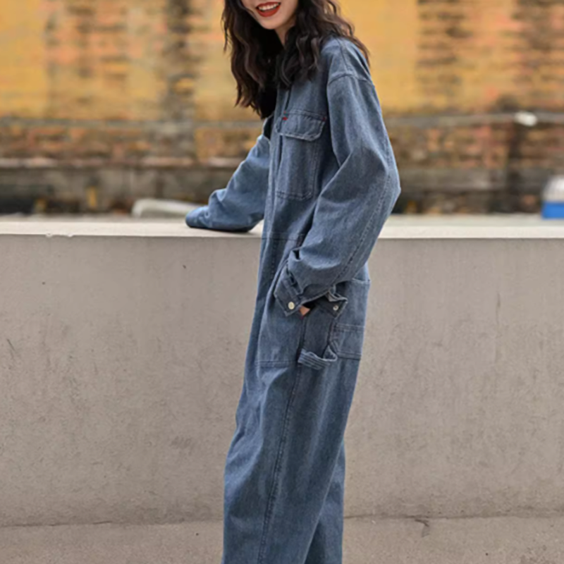 Retro Stretch Denim Jumpsuit V0620