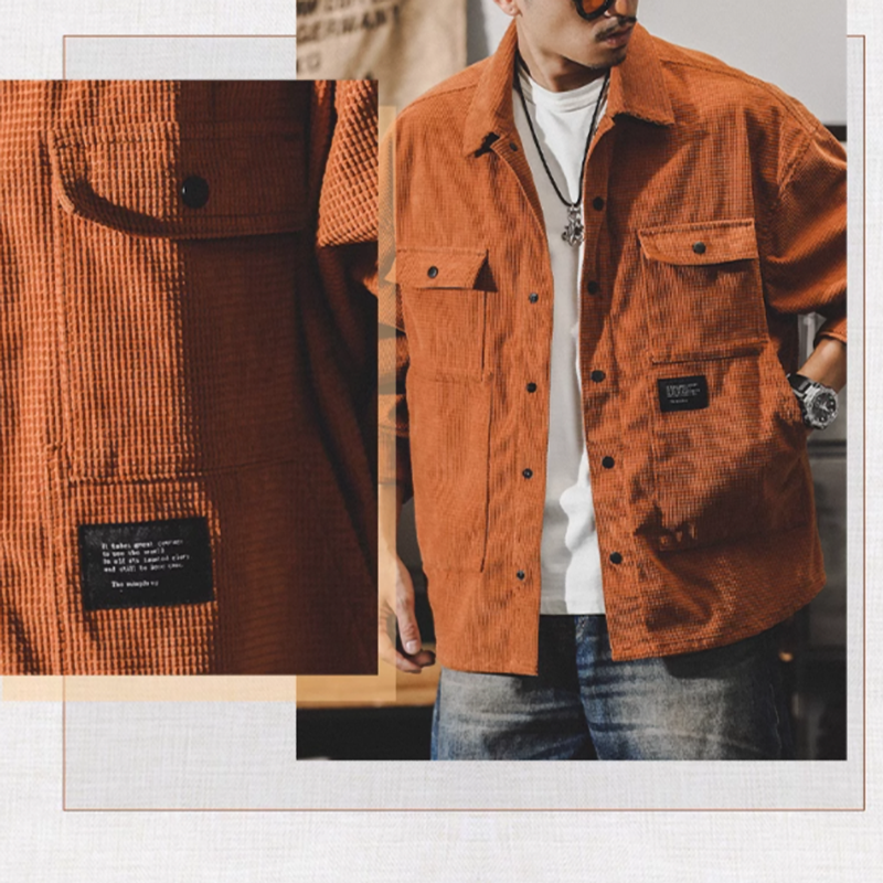 American retro corduroy work shirt V0076